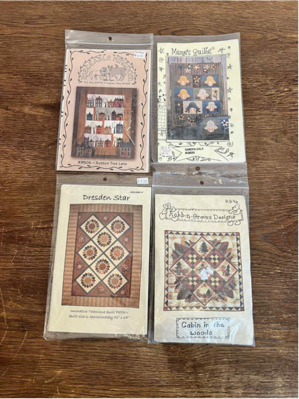 Lot of 4 Vintage Quilt Patterns Pieceable Kingdom Memes Quilts Laundry Basket